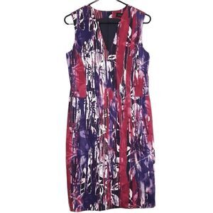 PIAZZA SEMPIONE ABSTRACT ARTSY WATERCOLOR‎ V-NECK ART TO WEAR SHEATH DRESS 8